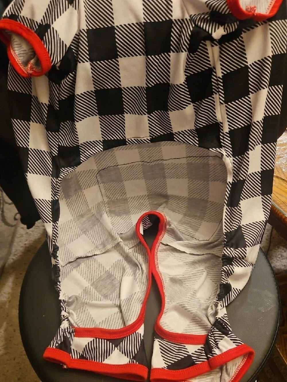 'Naughty or Nice?' Black & White Buffalo Plaid Dog Pajama Set